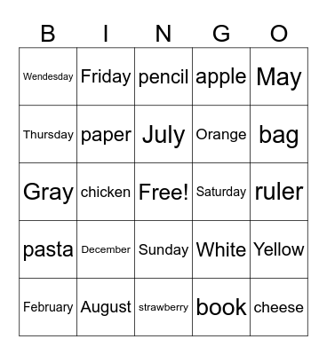 Spelling Bee Bingo Card