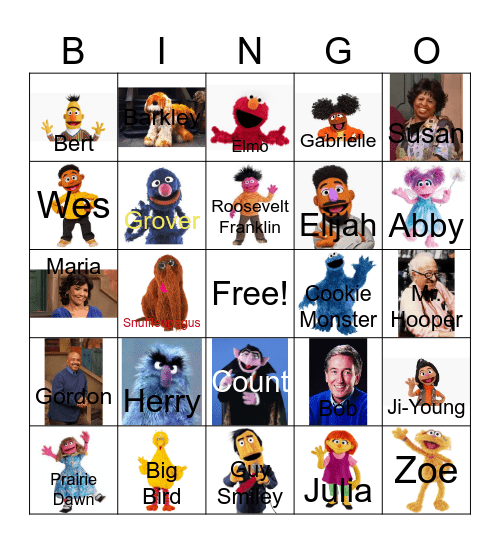 Sesame Street Bingo Card