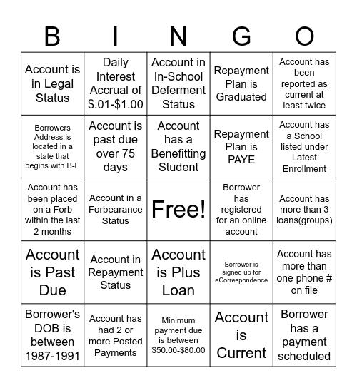 Account Bingo Card