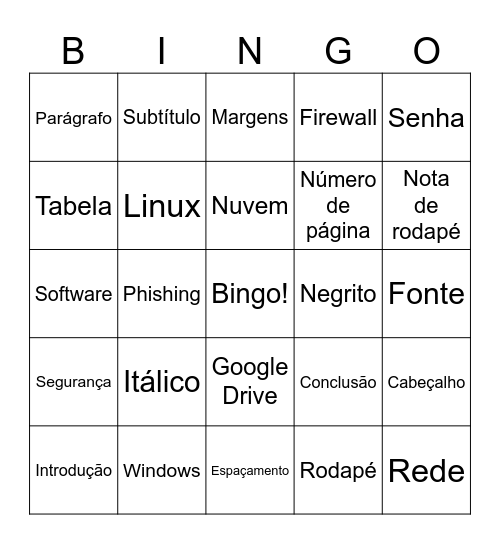 Informática Bingo Card