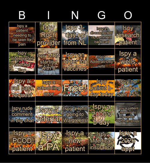 Ispy Bingo 10/3/2025 Bingo Card