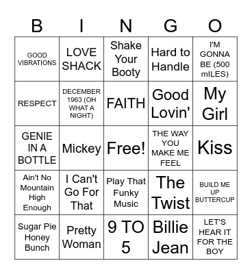 Party Hits Bingo Card