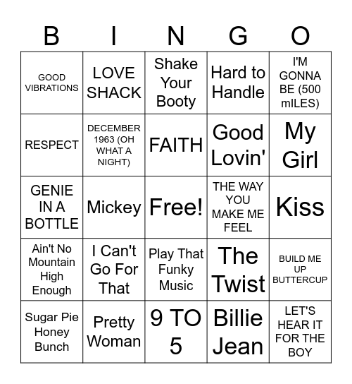 Party Hits Bingo Card