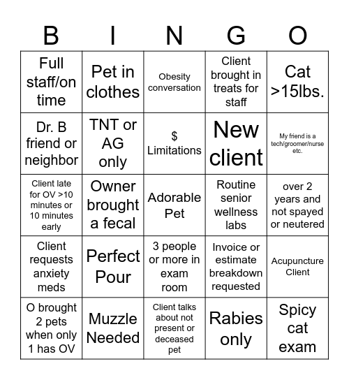 Veterinary Bingo Card