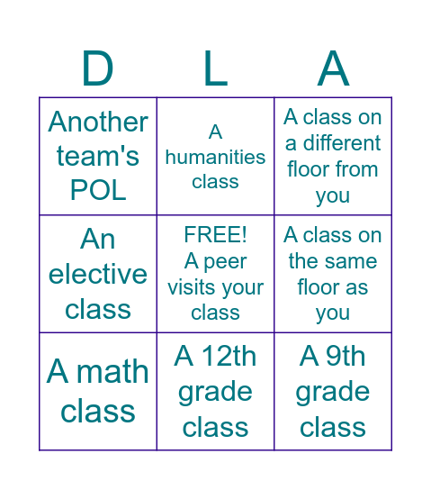 Peer Observation Bingo Card