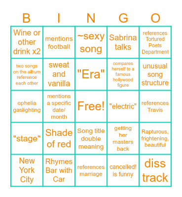 Life of a Showgirl Release Bingo Card