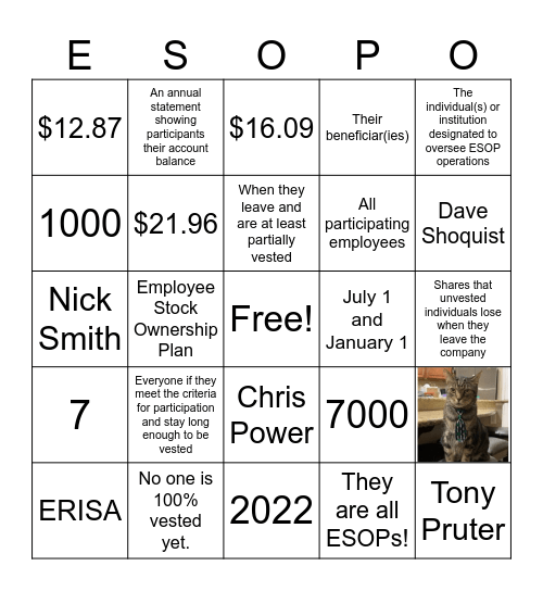 ESOP Bingo! Bingo Card