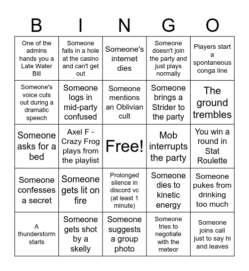 End Times Bingo Card