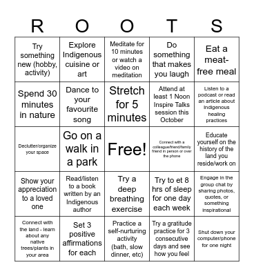 2025 October Wellness Month BINGO Card