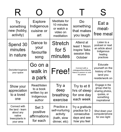 2025 October Wellness Month BINGO Card