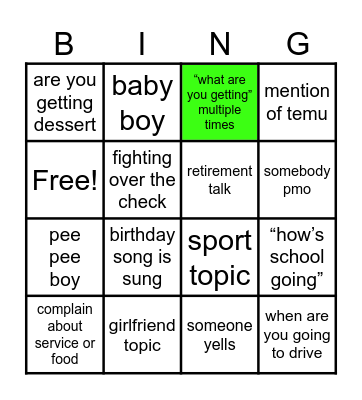 Untitled Bingo Card