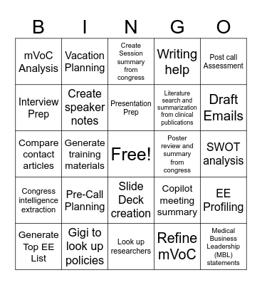 USMA Oncology Connect Bingo Card