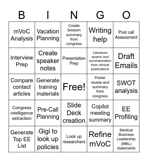 USMA Oncology Connect Bingo Card
