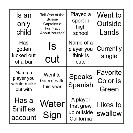 Find a Bussie Bingo Card