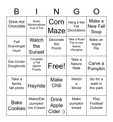 Fall Activities Bingo Card