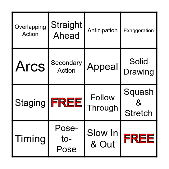 Animation Principles Bingo Card