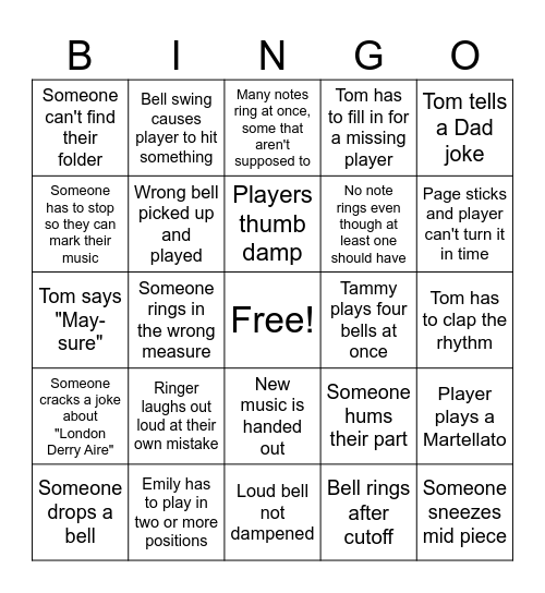 St Luke's Ringers Bingo Card