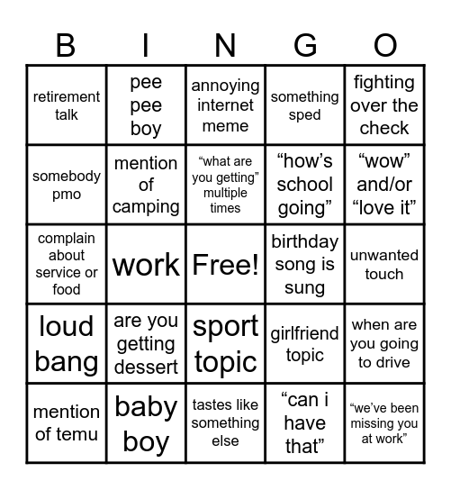 Untitled Bingo Card