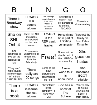 TS 12 Bingo Card