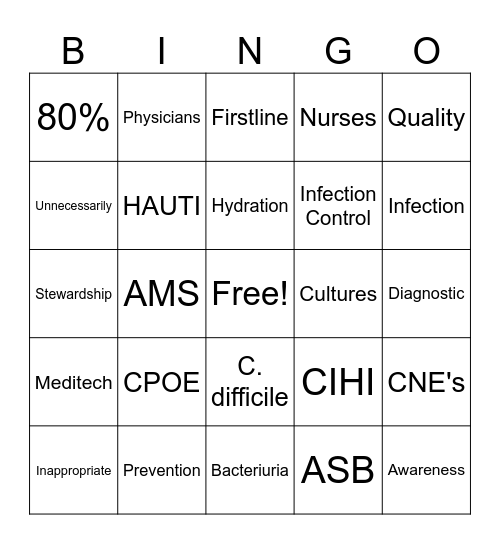 Asymptomatic Bacteriuria Bingo Card