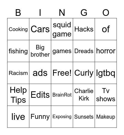 Tiktok Bingo Card