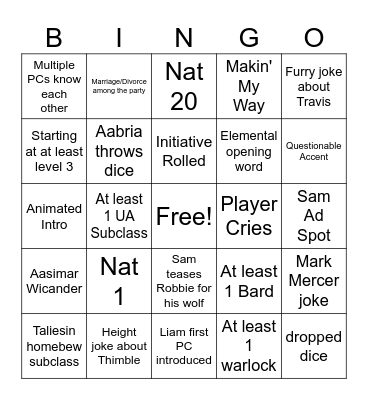 Campaign 4 Bingo Card