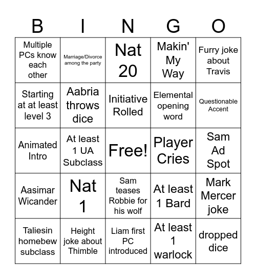 Campaign 4 Bingo Card