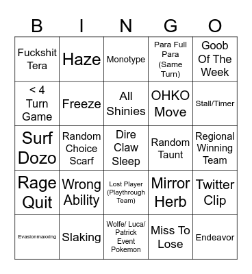 Grand Challenge #2 Bingo Card