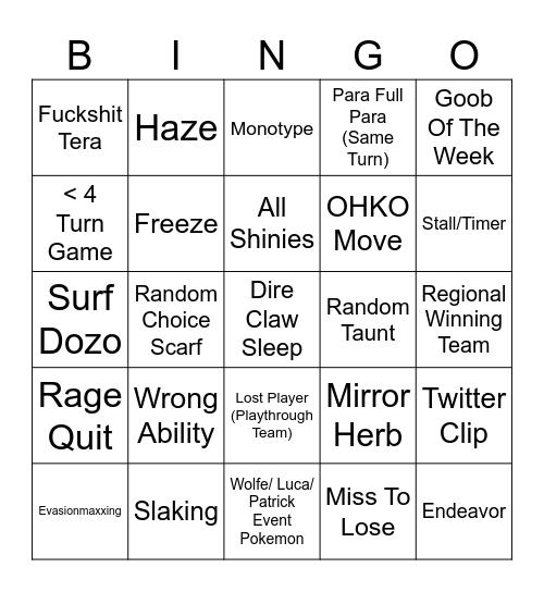Grand Challenge #2 Bingo Card