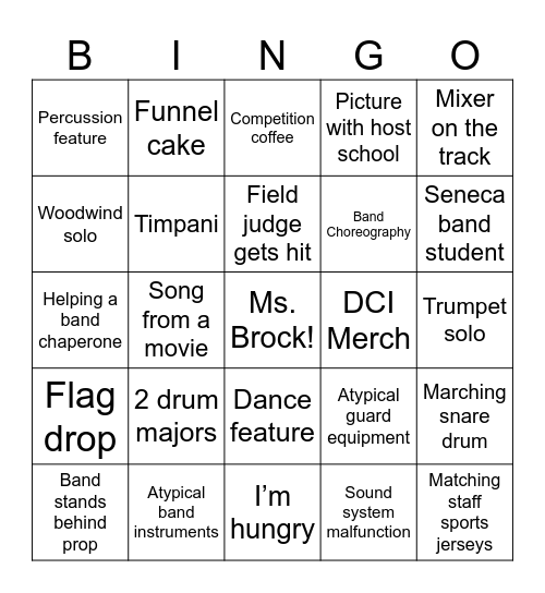 WHS Wren Competition Bingo Card