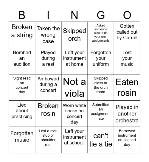 Orchestra Bingo: Have you...? Bingo Card