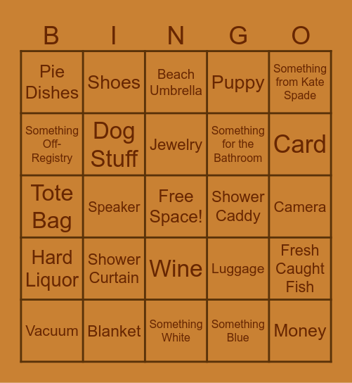 Amber's Bridal Shower Gift Bingo! Bingo Card