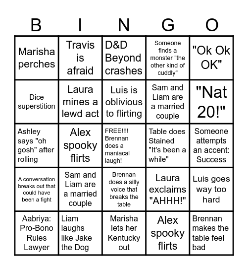 Critical Role C4 Bingo Card