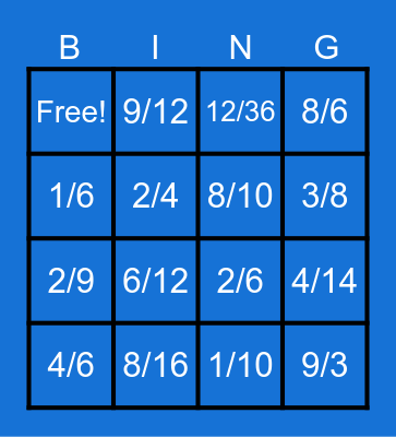 Fraction Bingo Card