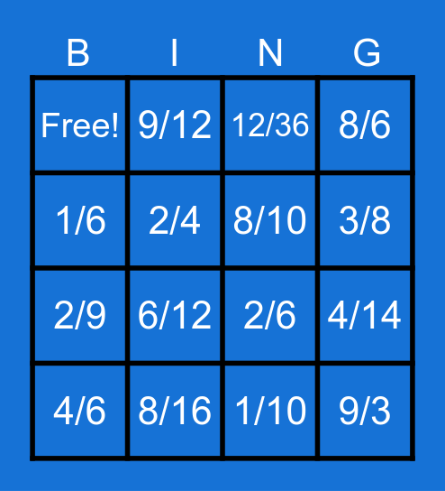 Fraction Bingo Card
