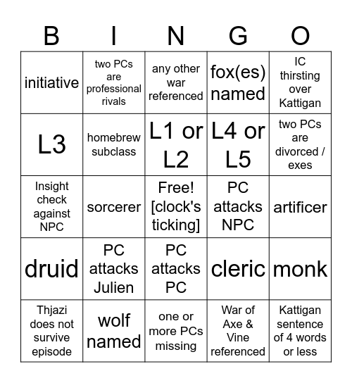 Live in Such a Way that Your Sudden Execution Starts a D&D Campaign [Critical Role 4.01] Bingo Card