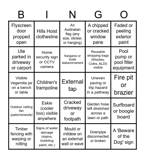 AusDilaps - Report Bingo Card