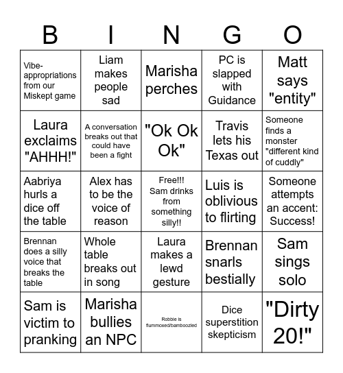 Critical Role C4 Bingo Card