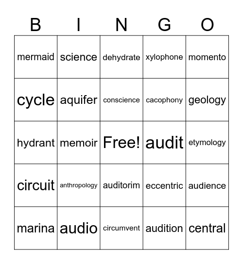Greek and Latin Roots Bingo Card