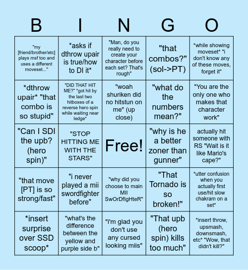 Things opponents say to you as a MSF main in-bracket Bingo Card