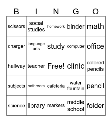 School Bingo Card