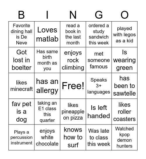 FADE Kickoff bingo Card