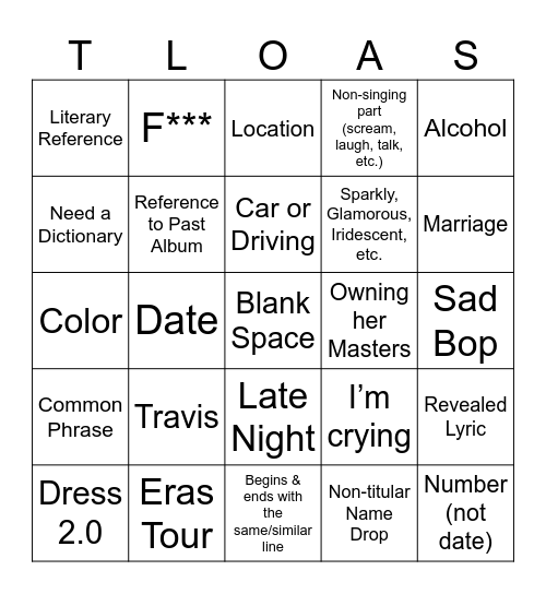 The Life of a Showgirl Bingo Card