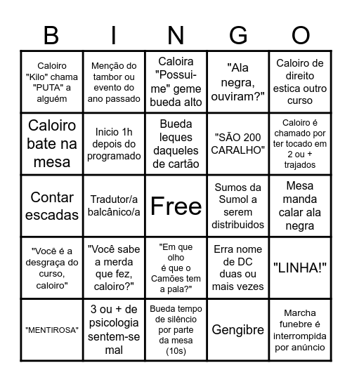 Bingo Tribunal Bingo Card