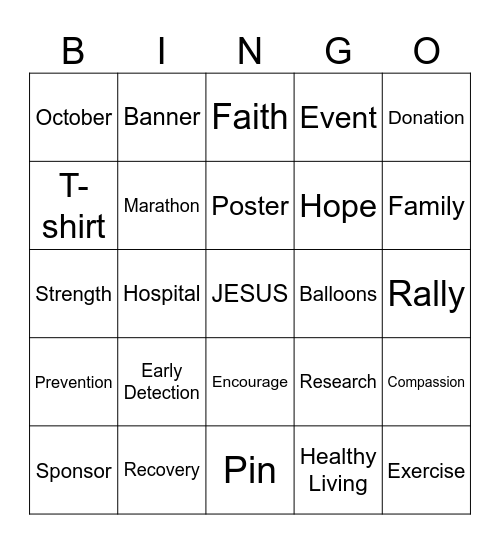 BREAST CANCER AWARENESS BINGO Card