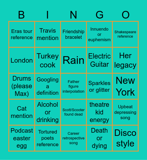 The Life of a Showgirl (first listen) Bingo Card