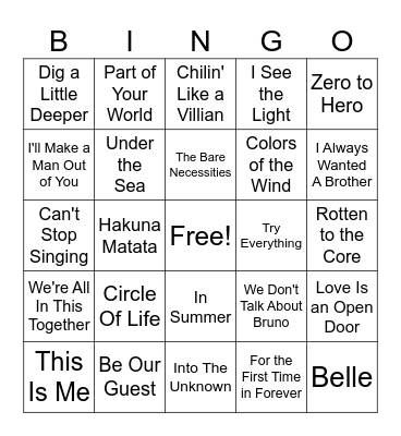 Disney Bingo Card