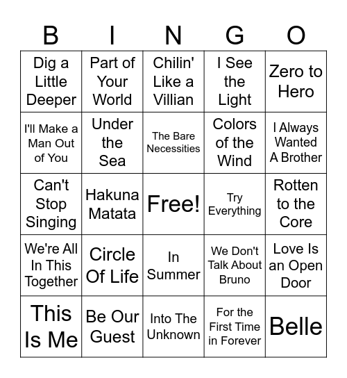 Disney Bingo Card