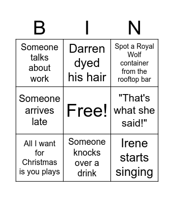 Christmas Party Bingo Card