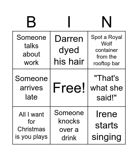 Christmas Party Bingo Card